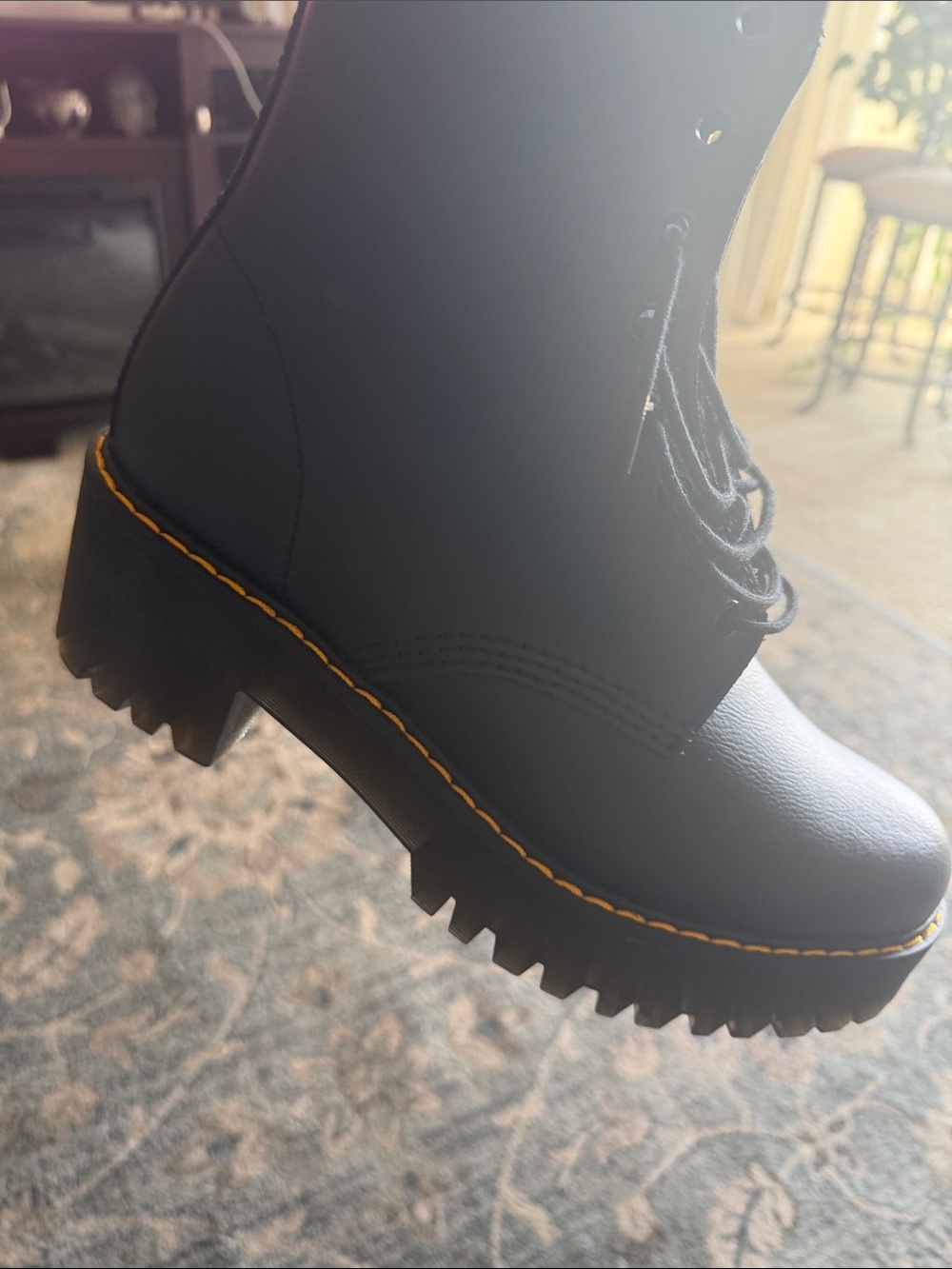 Dr. Martens Black Lace-Up Platform Boots with Yellow Stitching